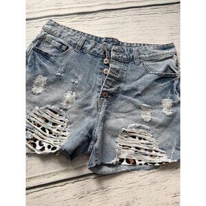 Distressed denim shorts